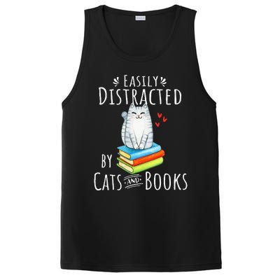 Easily Distracted By Cats And Books Funny Cat & Book Lover PosiCharge Competitor Tank