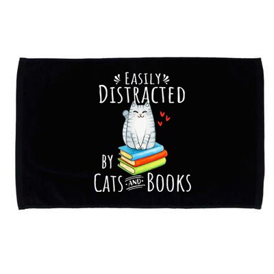 Easily Distracted By Cats And Books Funny Cat & Book Lover Microfiber Hand Towel