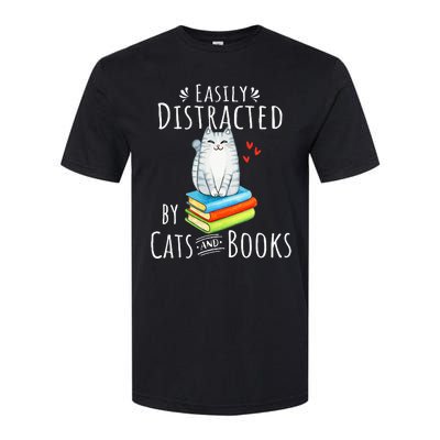 Easily Distracted By Cats And Books Funny Cat & Book Lover Softstyle CVC T-Shirt