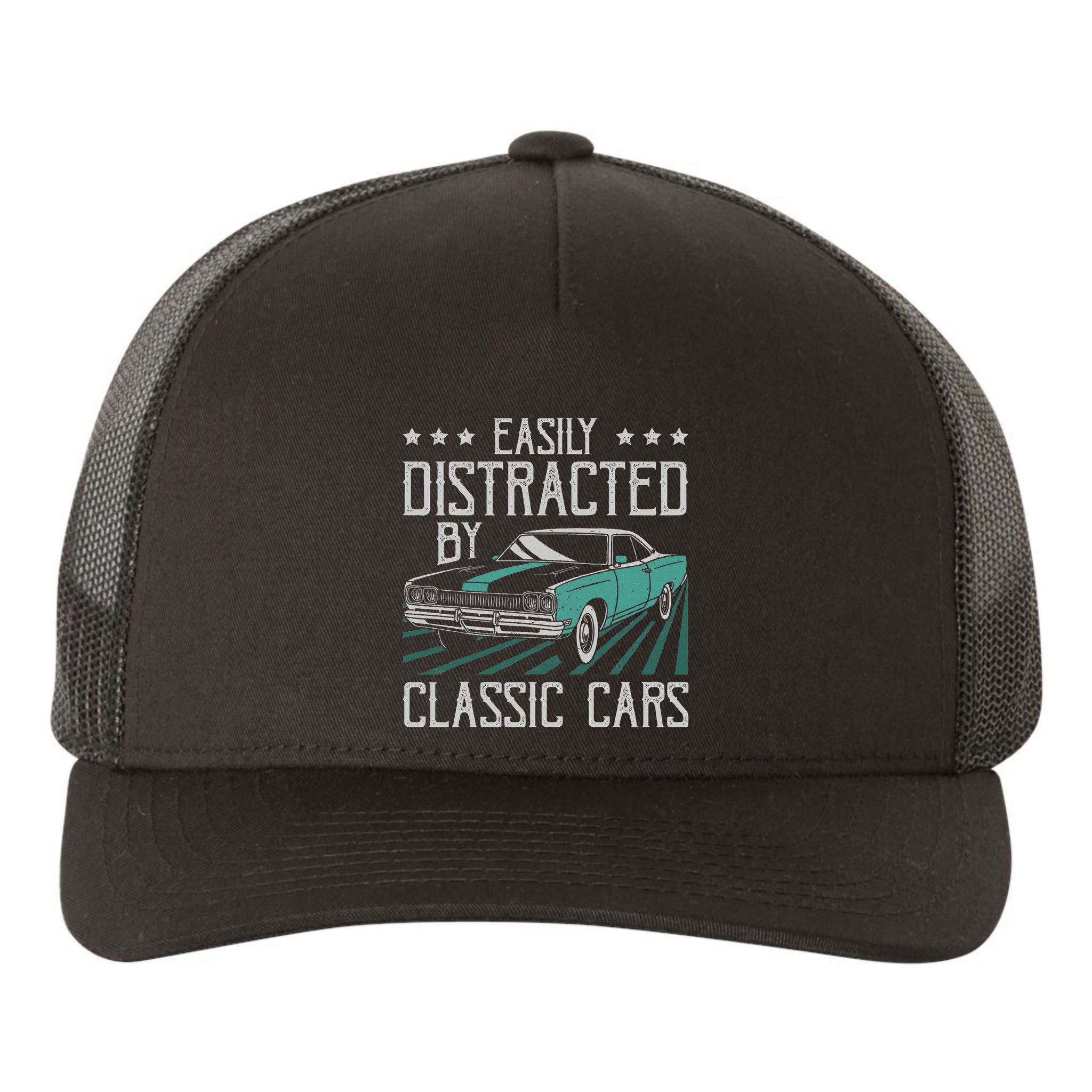 Easily Distracted By Classic Cars Funny Old Vintage Car Guy Yupoong Adult 5-Panel Trucker Hat