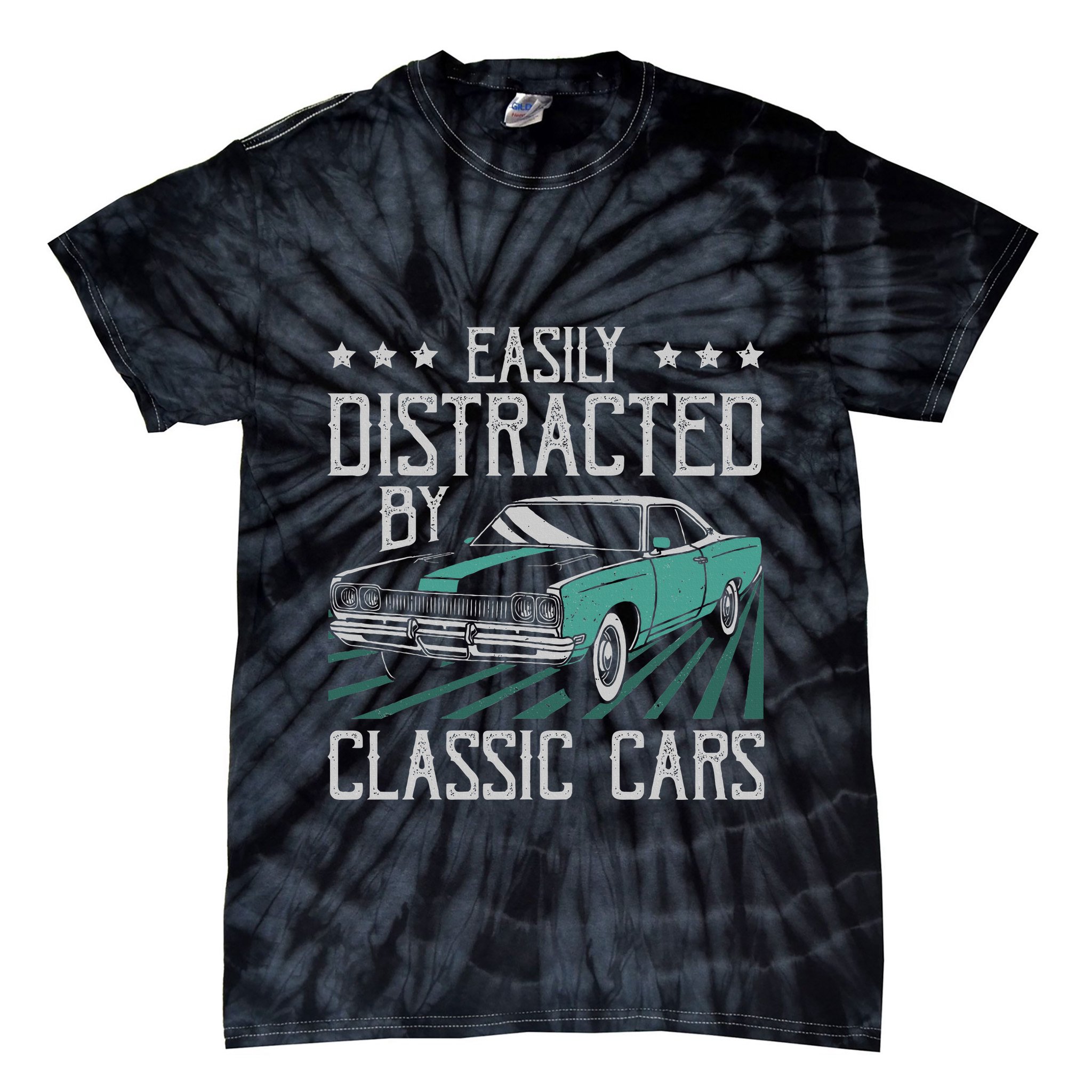 Easily Distracted By Classic Cars Funny Old Vintage Car Guy Tie-Dye T-Shirt