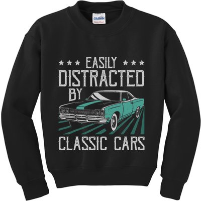 Easily Distracted By Classic Cars Funny Old Vintage Car Guy Kids Sweatshirt