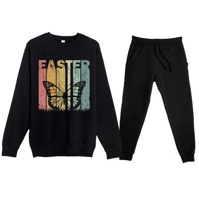 Easter Day Butterfly Retro Graphic Funny Easter Costume Premium Crewneck Sweatsuit Set