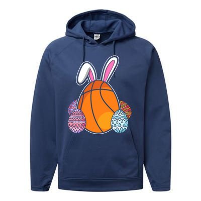 Easter Day Basketball Bunny Easter Eggs Performance Fleece Hoodie