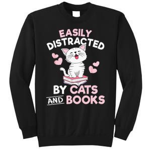 Easily Distracted By Cats And Books Cute Cat Book Lover Sweatshirt