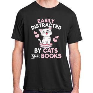 Easily Distracted By Cats And Books Cute Cat Book Lover Adult ChromaSoft Performance T-Shirt