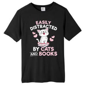 Easily Distracted By Cats And Books Cute Cat Book Lover Tall Fusion ChromaSoft Performance T-Shirt