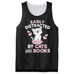 Easily Distracted By Cats And Books Cute Cat Book Lover Mesh Reversible Basketball Jersey Tank