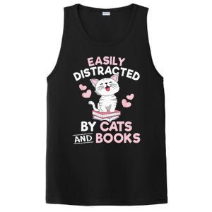 Easily Distracted By Cats And Books Cute Cat Book Lover PosiCharge Competitor Tank