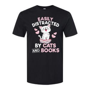 Easily Distracted By Cats And Books Cute Cat Book Lover Softstyle CVC T-Shirt