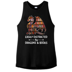 Easily Distracted By Dragons And Books Nerd Dragon Ladies PosiCharge Tri-Blend Wicking Tank