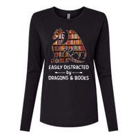 Easily Distracted By Dragons And Books Nerd Dragon Womens Cotton Relaxed Long Sleeve T-Shirt