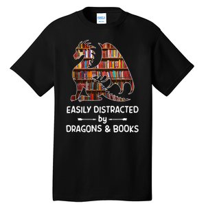 Easily Distracted By Dragons And Books Nerd Dragon Tall T-Shirt