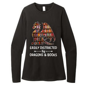 Easily Distracted By Dragons And Books Nerd Dragon Womens CVC Long Sleeve Shirt