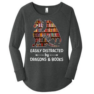 Easily Distracted By Dragons And Books Nerd Dragon Women's Perfect Tri Tunic Long Sleeve Shirt