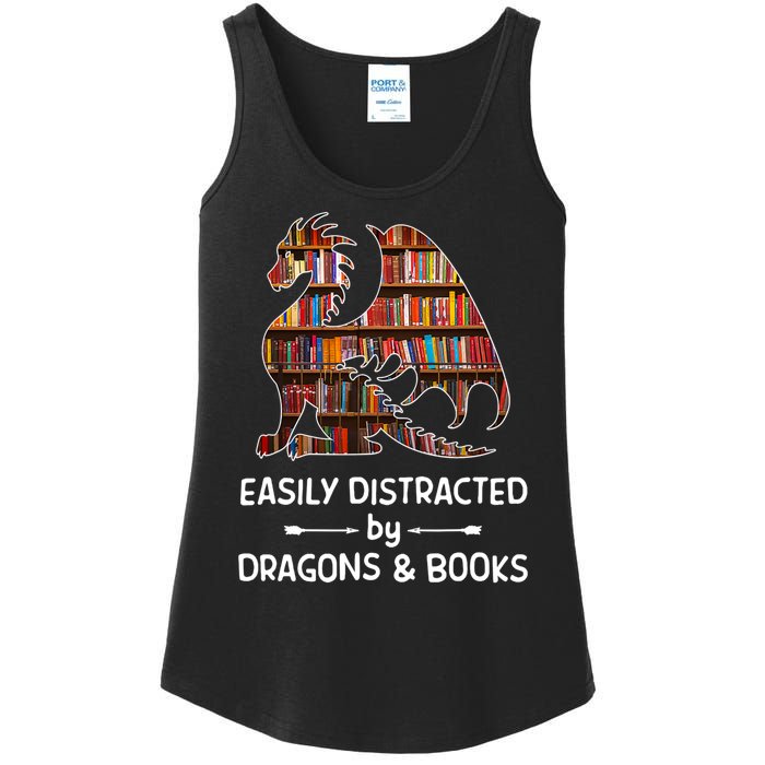 Easily Distracted By Dragons And Books Nerd Dragon Ladies Essential Tank