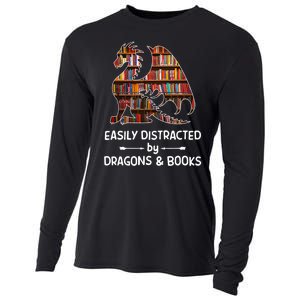 Easily Distracted By Dragons And Books Nerd Dragon Cooling Performance Long Sleeve Crew