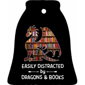 Easily Distracted By Dragons And Books Nerd Dragon Ceramic Bell Ornament