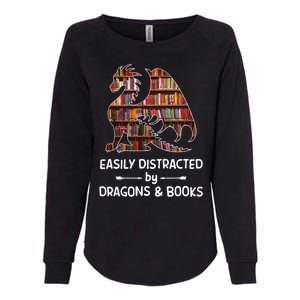 Easily Distracted By Dragons And Books Nerd Dragon Womens California Wash Sweatshirt