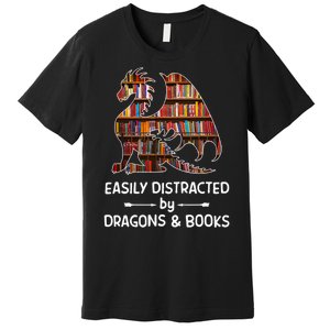 Easily Distracted By Dragons And Books Nerd Dragon Premium T-Shirt