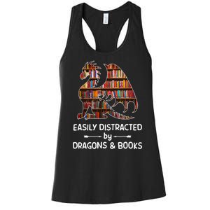 Easily Distracted By Dragons And Books Nerd Dragon Women's Racerback Tank