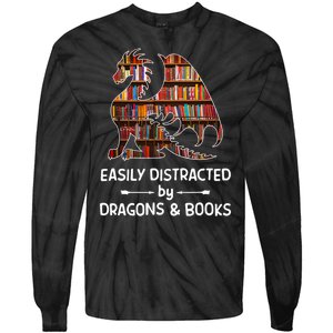 Easily Distracted By Dragons And Books Nerd Dragon Tie-Dye Long Sleeve Shirt