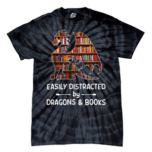 Easily Distracted By Dragons And Books Nerd Dragon Tie-Dye T-Shirt