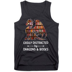 Easily Distracted By Dragons And Books Nerd Dragon Tank Top