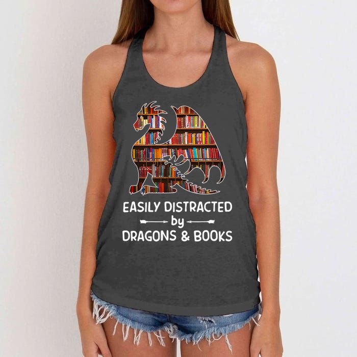 Easily Distracted By Dragons And Books Nerd Dragon Women's Knotted Racerback Tank