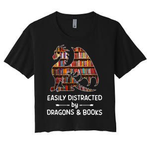 Easily Distracted By Dragons And Books Nerd Dragon Women's Crop Top Tee