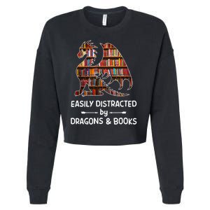 Easily Distracted By Dragons And Books Nerd Dragon Cropped Pullover Crew