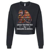 Easily Distracted By Dragons And Books Nerd Dragon Cropped Pullover Crew