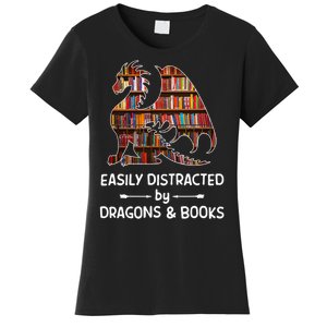 Easily Distracted By Dragons And Books Nerd Dragon Women's T-Shirt