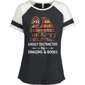 Easily Distracted By Dragons And Books Nerd Dragon Enza Ladies Jersey Colorblock Tee