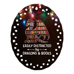 Easily Distracted By Dragons And Books Nerd Dragon Ceramic Oval Ornament