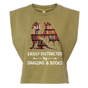 Easily Distracted By Dragons And Books Nerd Dragon Garment-Dyed Women's Muscle Tee