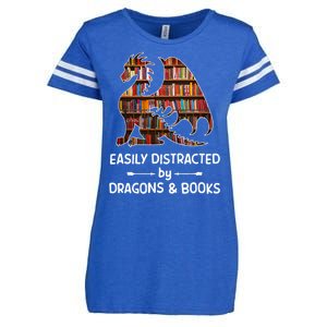 Easily Distracted By Dragons And Books Nerd Dragon Enza Ladies Jersey Football T-Shirt