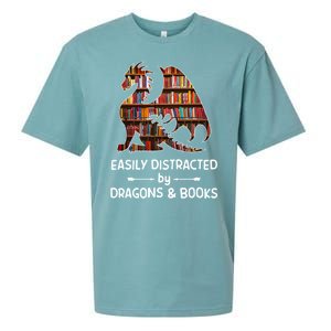 Easily Distracted By Dragons And Books Nerd Dragon Sueded Cloud Jersey T-Shirt