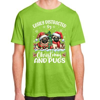 Easily Distracted By Christmas And Pug Dogs Santa Christmas Gift Adult ChromaSoft Performance T-Shirt