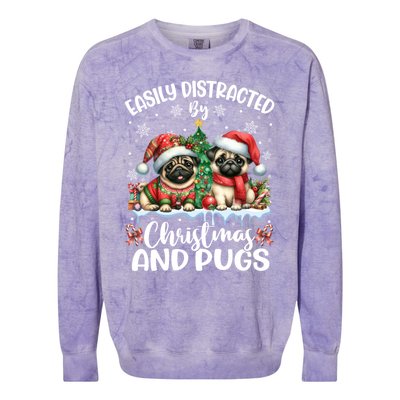 Easily Distracted By Christmas And Pug Dogs Santa Christmas Gift Colorblast Crewneck Sweatshirt