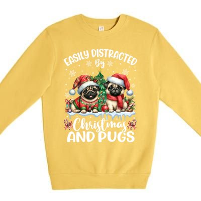 Easily Distracted By Christmas And Pug Dogs Santa Christmas Gift Premium Crewneck Sweatshirt