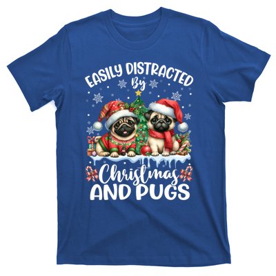 Easily Distracted By Christmas And Pug Dogs Santa Christmas Gift T-Shirt