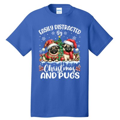 Easily Distracted By Christmas And Pug Dogs Santa Christmas Gift Tall T-Shirt