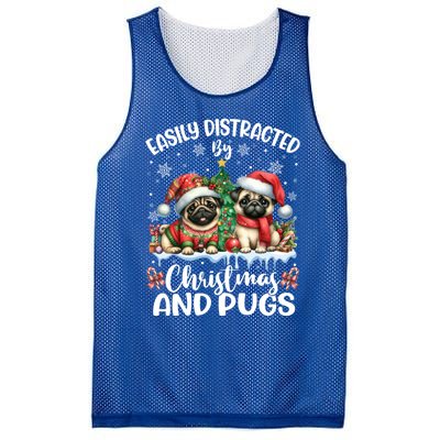 Easily Distracted By Christmas And Pug Dogs Santa Christmas Gift Mesh Reversible Basketball Jersey Tank