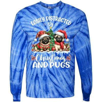 Easily Distracted By Christmas And Pug Dogs Santa Christmas Gift Tie-Dye Long Sleeve Shirt