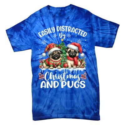 Easily Distracted By Christmas And Pug Dogs Santa Christmas Gift Tie-Dye T-Shirt