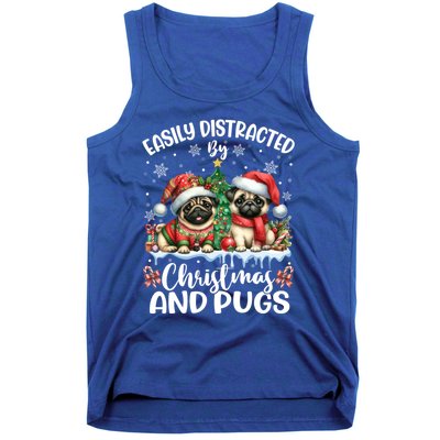 Easily Distracted By Christmas And Pug Dogs Santa Christmas Gift Tank Top