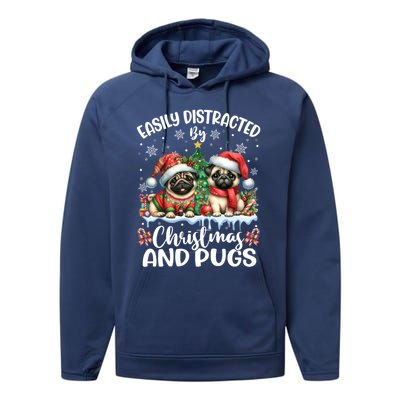 Easily Distracted By Christmas And Pug Dogs Santa Christmas Gift Performance Fleece Hoodie