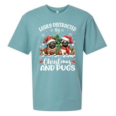 Easily Distracted By Christmas And Pug Dogs Santa Christmas Gift Sueded Cloud Jersey T-Shirt