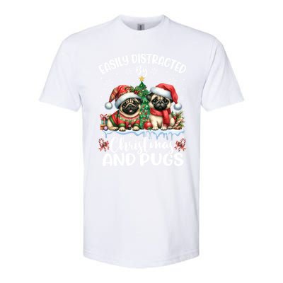 Easily Distracted By Christmas And Pug Dogs Santa Christmas Gift Softstyle CVC T-Shirt